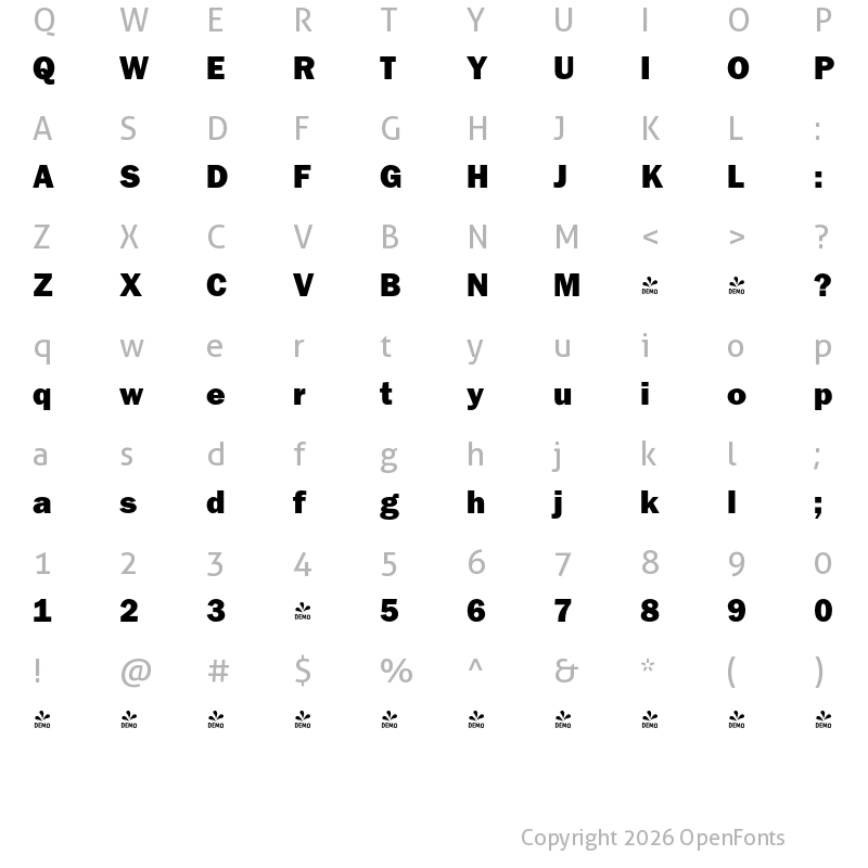 Character Map of FONTSPRING DEMO - TeeFranklin He Regular
