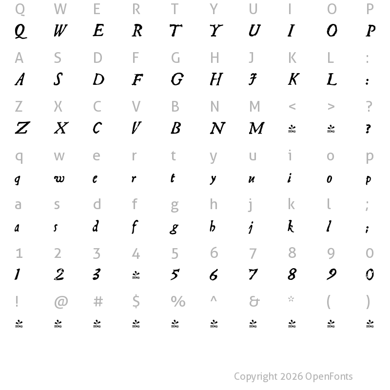 Character Map of FONTSPRING DEMO - Telegdi Pro BdIt Bold Italic