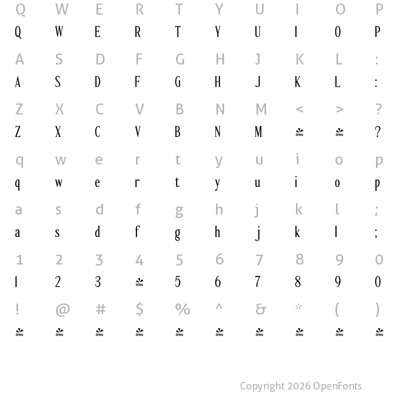 Character Map of FONTSPRING DEMO - Ten Twenty Light Regular