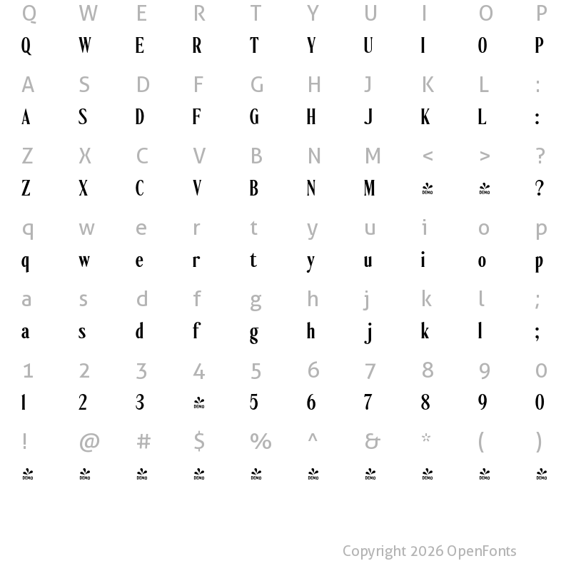 Character Map of FONTSPRING DEMO - Ten Twenty SemBd Regular