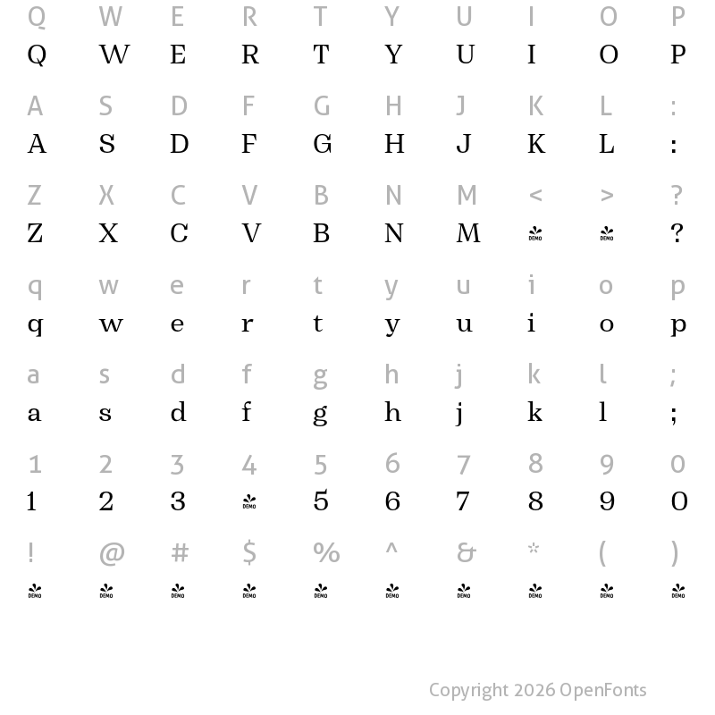 Character Map of FONTSPRING DEMO - Text Regular