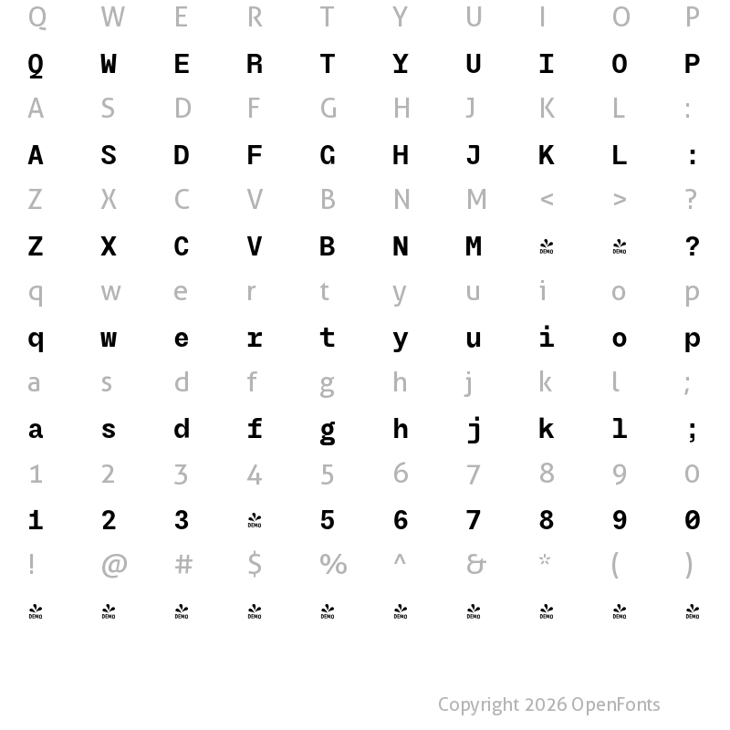 Character Map of FONTSPRING DEMO - TG Frekuent Mono Bold