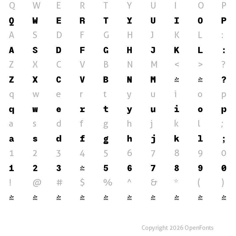 Character Map of FONTSPRING DEMO - TG Frekuent Mono Extra Bold Regular