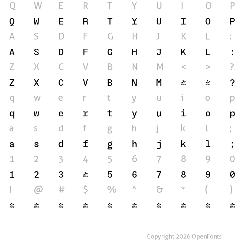 Character Map of FONTSPRING DEMO - TG Frekuent Mono Medium Regular