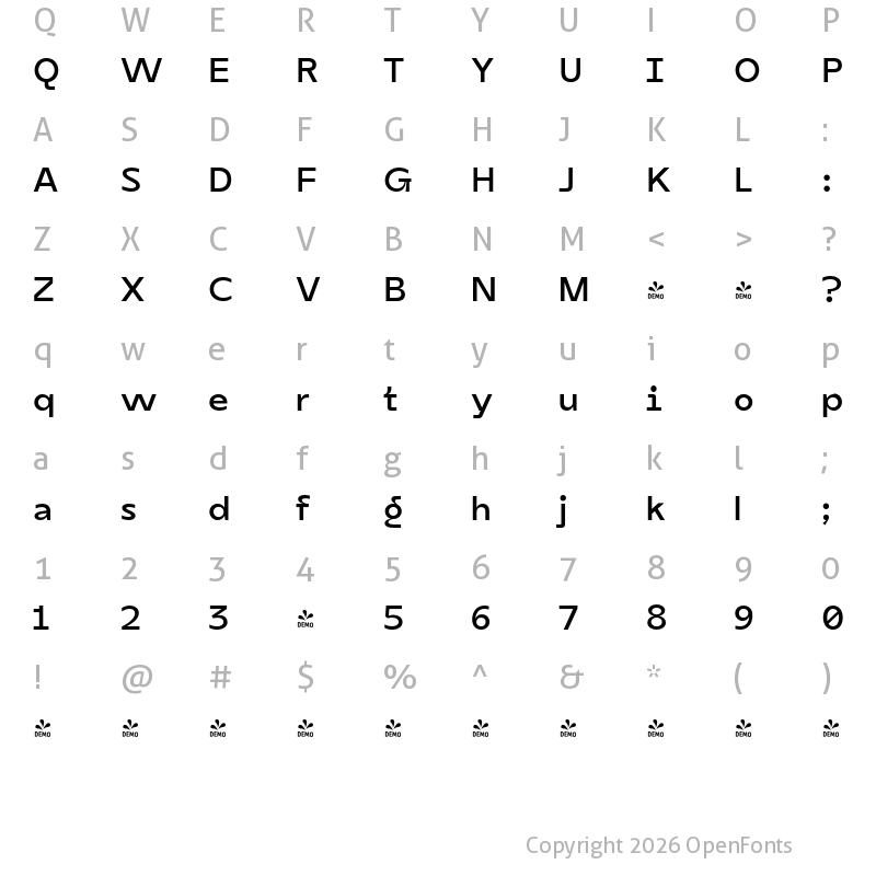 Character Map of FONTSPRING DEMO - TG Praktikal Medium Regular
