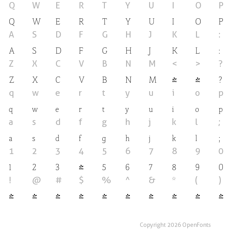 Character Map of FONTSPRING DEMO - Thalweg Thin Regular