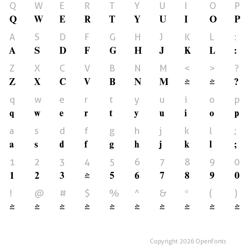 Character Map of FONTSPRING DEMO - Thames Serial Bold