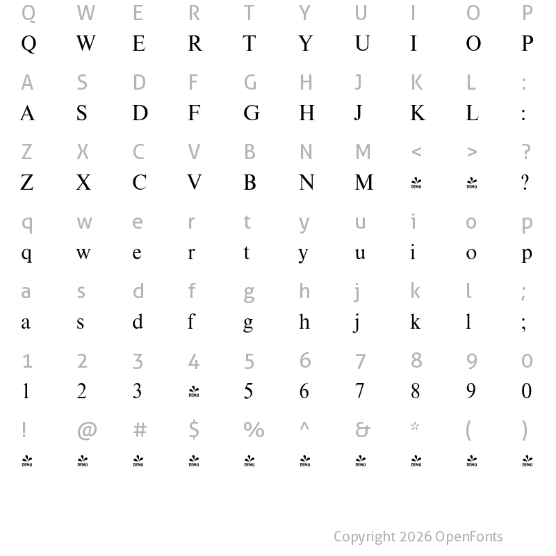 Character Map of FONTSPRING DEMO - Thames Serial Regular
