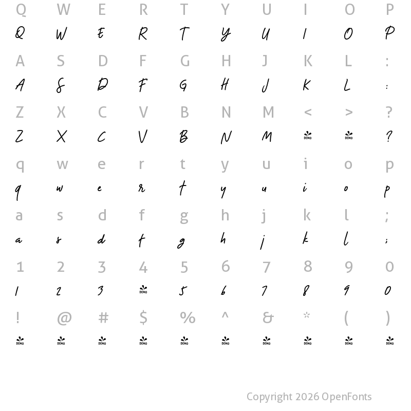 Character Map of FONTSPRING DEMO - The Bouquet List Bold Regular