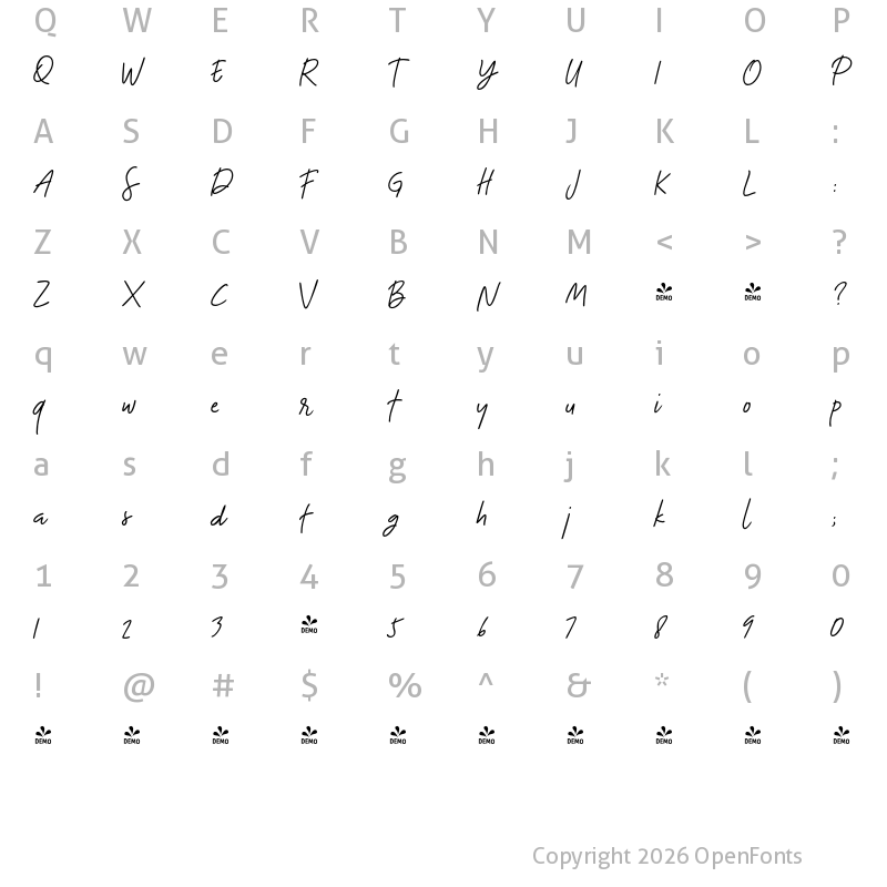 Character Map of FONTSPRING DEMO - The Bouquet List Regular