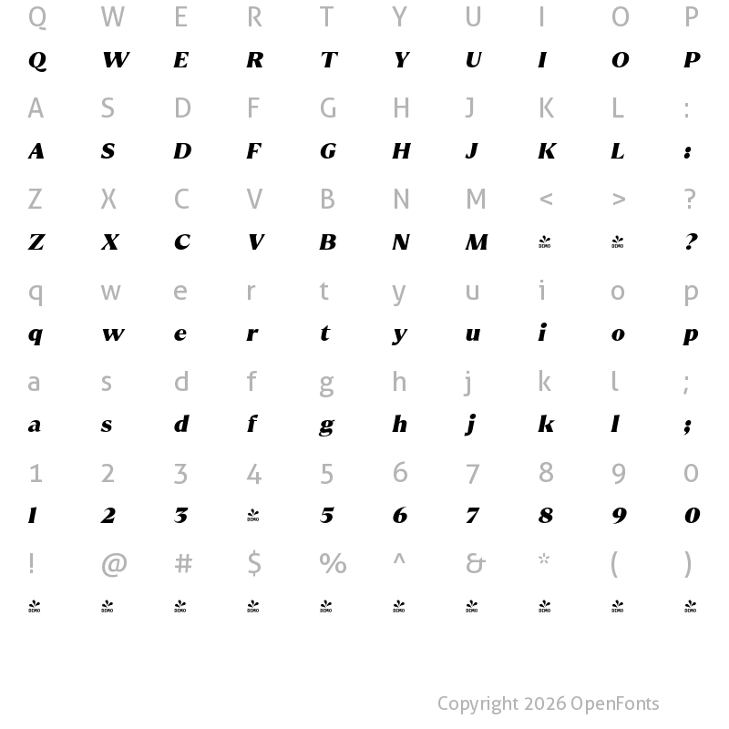 Character Map of FONTSPRING DEMO - The Gatok Display Black Ita Italic