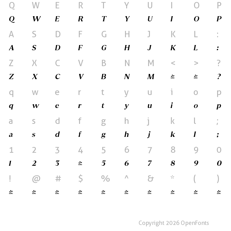 Character Map of FONTSPRING DEMO - The Gatok Display SemBd Ita Italic