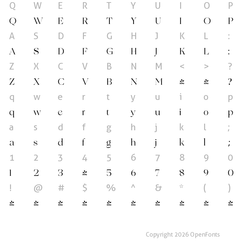 Character Map of FONTSPRING DEMO - The Hourse Serif Regular