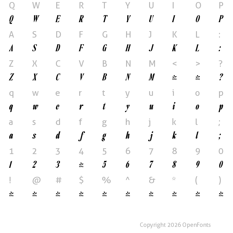 Character Map of FONTSPRING DEMO - The Qualified Black Cond Italic