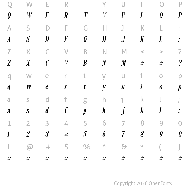 Character Map of FONTSPRING DEMO - The Qualified SemBd Slant Regular