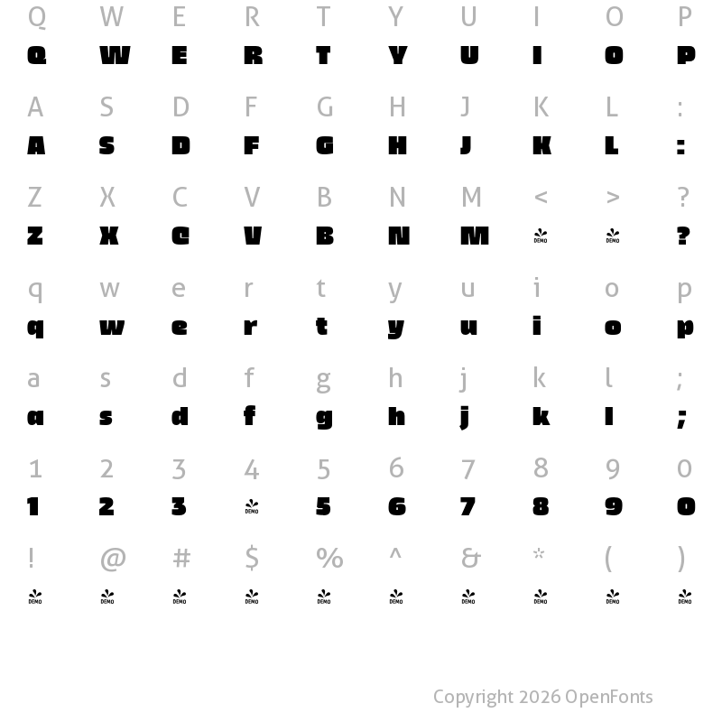 Character Map of FONTSPRING DEMO - Thicker Extrablack Upright Regular