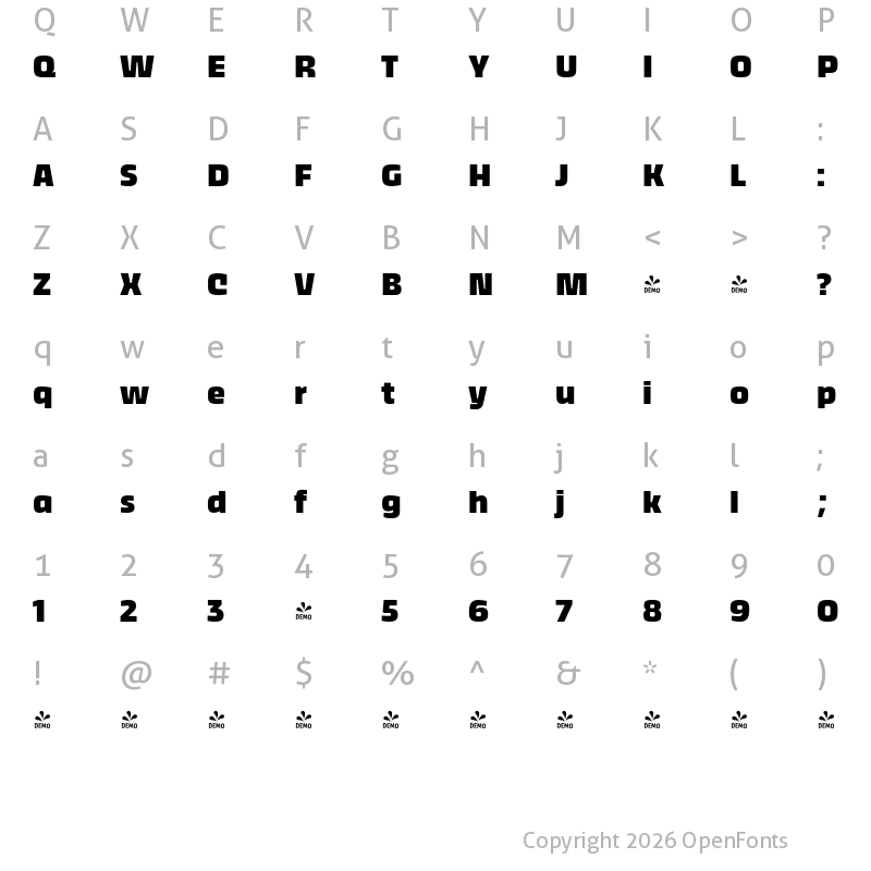Character Map of FONTSPRING DEMO - Thicker Extrabold Regular