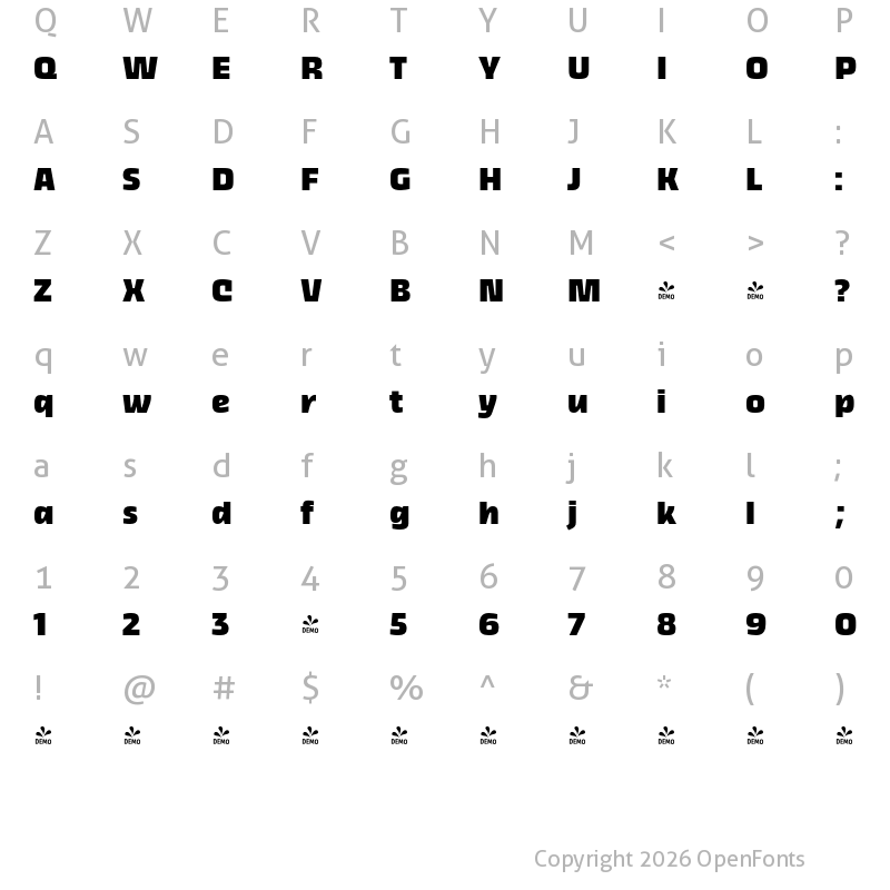 Character Map of FONTSPRING DEMO - Thicker Extrabold Upright Regular