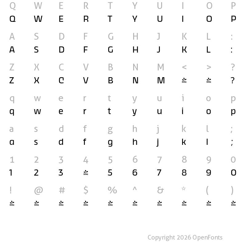 Character Map of FONTSPRING DEMO - Thicker Regular