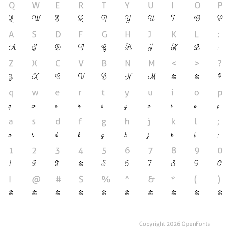 Character Map of FONTSPRING DEMO - Thirdlone Ink