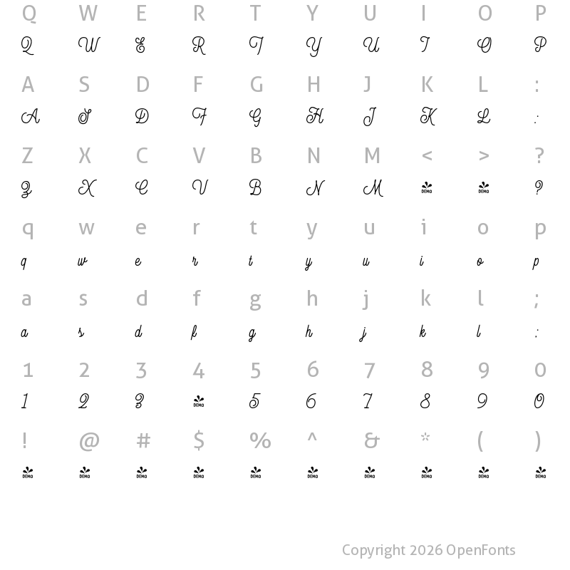 Character Map of FONTSPRING DEMO - Thirdlone Regular