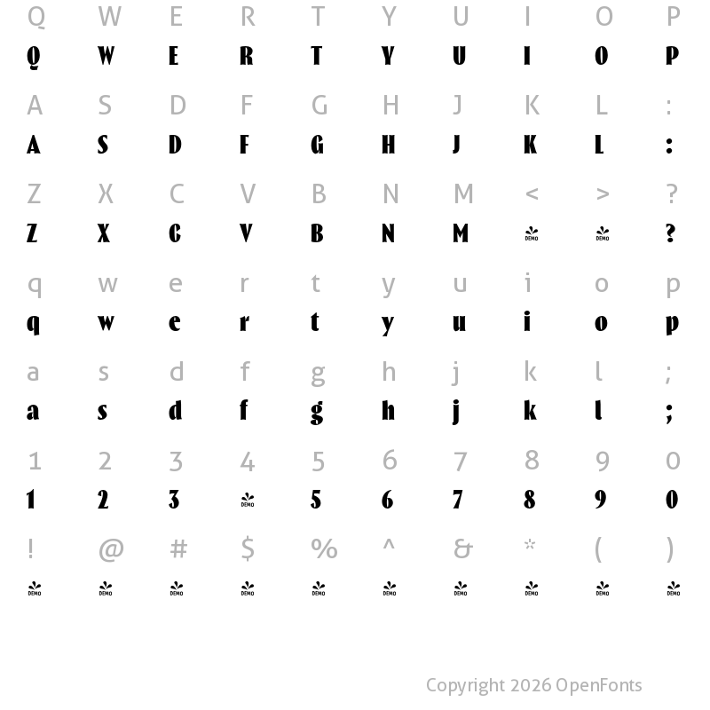 Character Map of FONTSPRING DEMO - Thrillers Black Regular