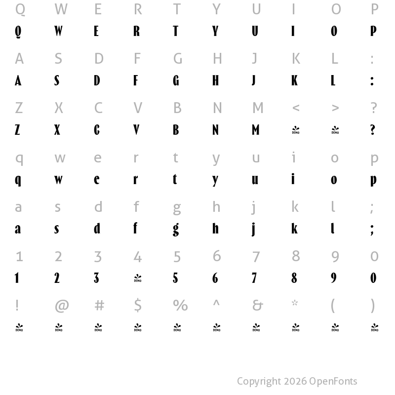 Character Map of FONTSPRING DEMO - Thrillers Bold Regular