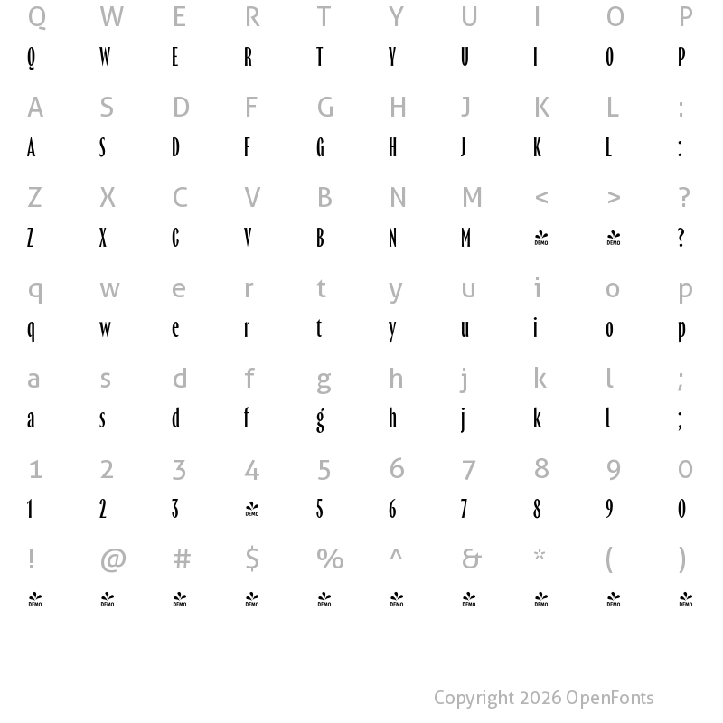 Character Map of FONTSPRING DEMO - Thrillers Regular