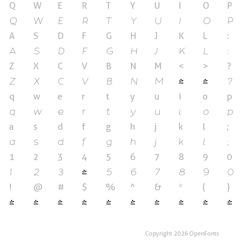 Character Map of FONTSPRING DEMO - Tide Sans 100 Lil Bunny Italic