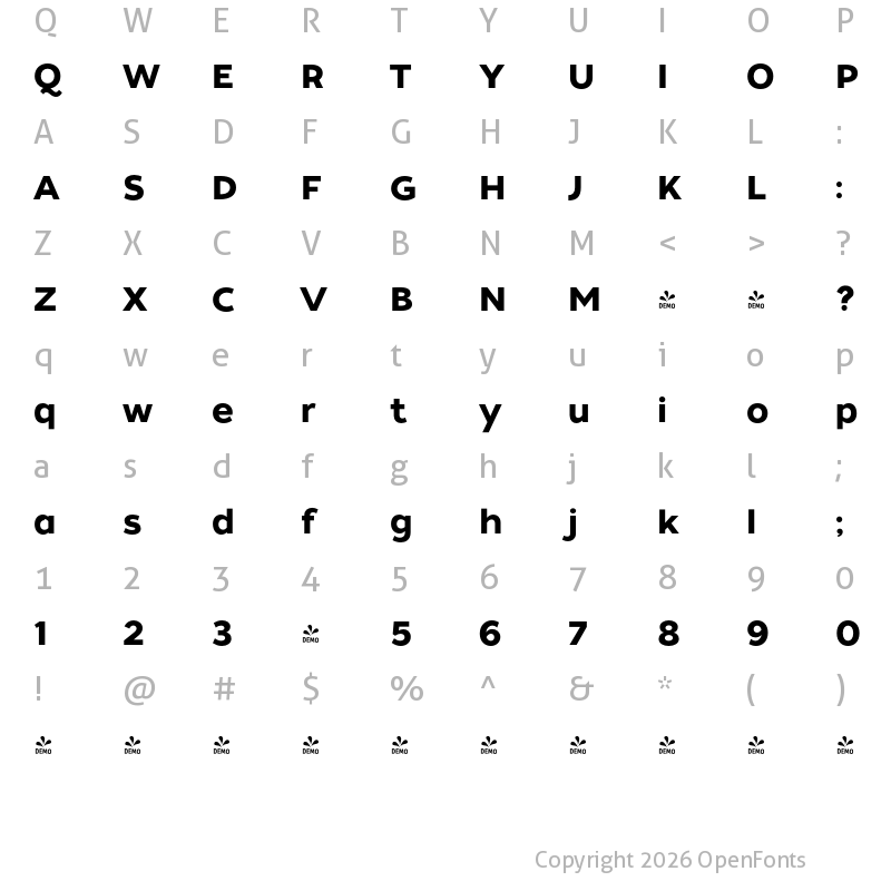 Character Map of FONTSPRING DEMO - Tide Sans 600 Bunny Regular