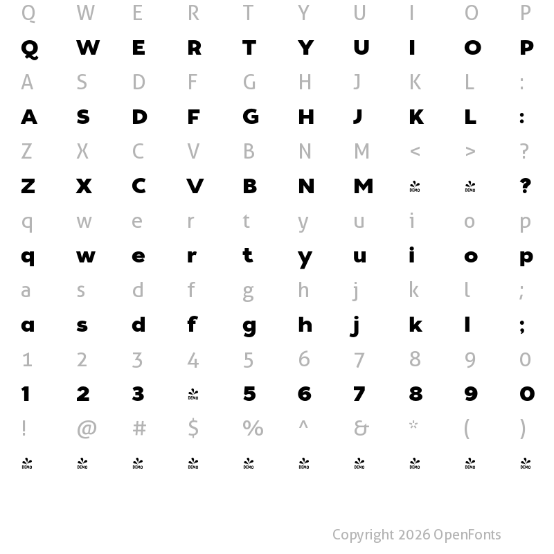 Character Map of FONTSPRING DEMO - Tide Sans 700 Mondo Regular
