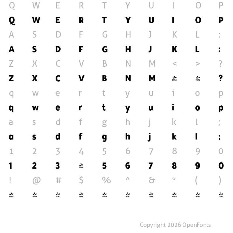 Character Map of FONTSPRING DEMO - Tide Sans Cond 600 Bunny Regular