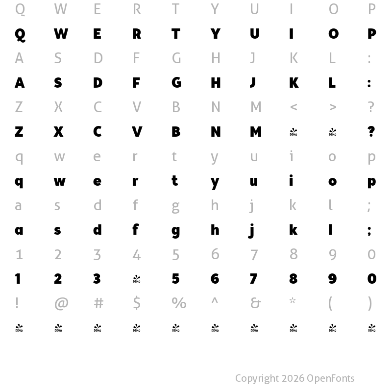 Character Map of FONTSPRING DEMO - Tide Sans Cond 700 Mondo Regular