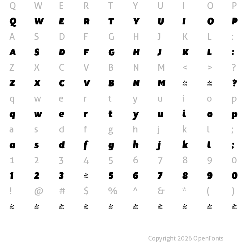 Character Map of FONTSPRING DEMO - Tide Sans Cond 800 Kahuna Italic
