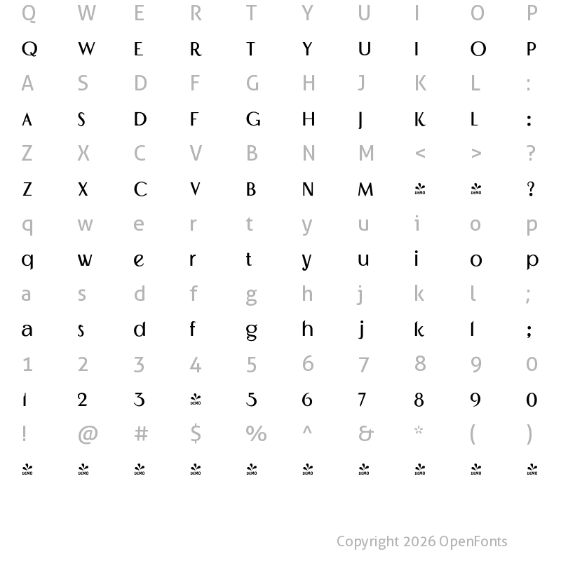 Character Map of FONTSPRING DEMO - Timernis Bold Bold