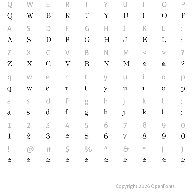 Character Map of FONTSPRING DEMO - Tipton Regular