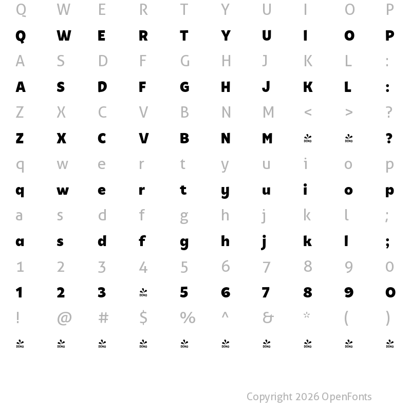 Character Map of FONTSPRING DEMO - Tobi Next Black Extended Bold