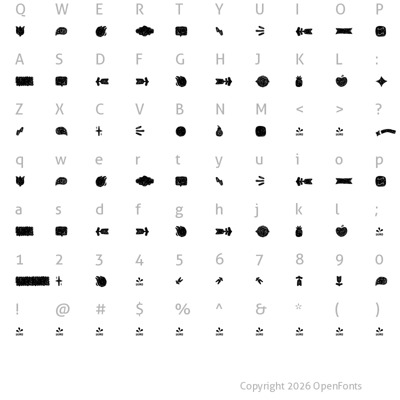 Character Map of FONTSPRING DEMO - Tobi Pro Dingbat Hand Regular