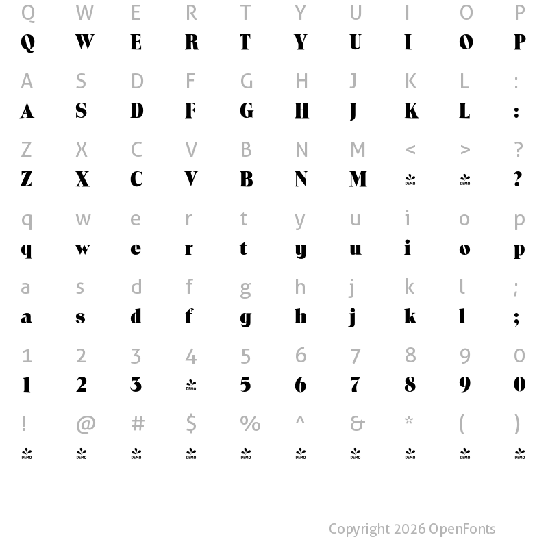 Character Map of FONTSPRING DEMO - Toledo Serial Heavy Regular