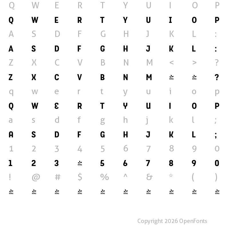 Character Map of FONTSPRING DEMO - TouchMe Sans Black Regular