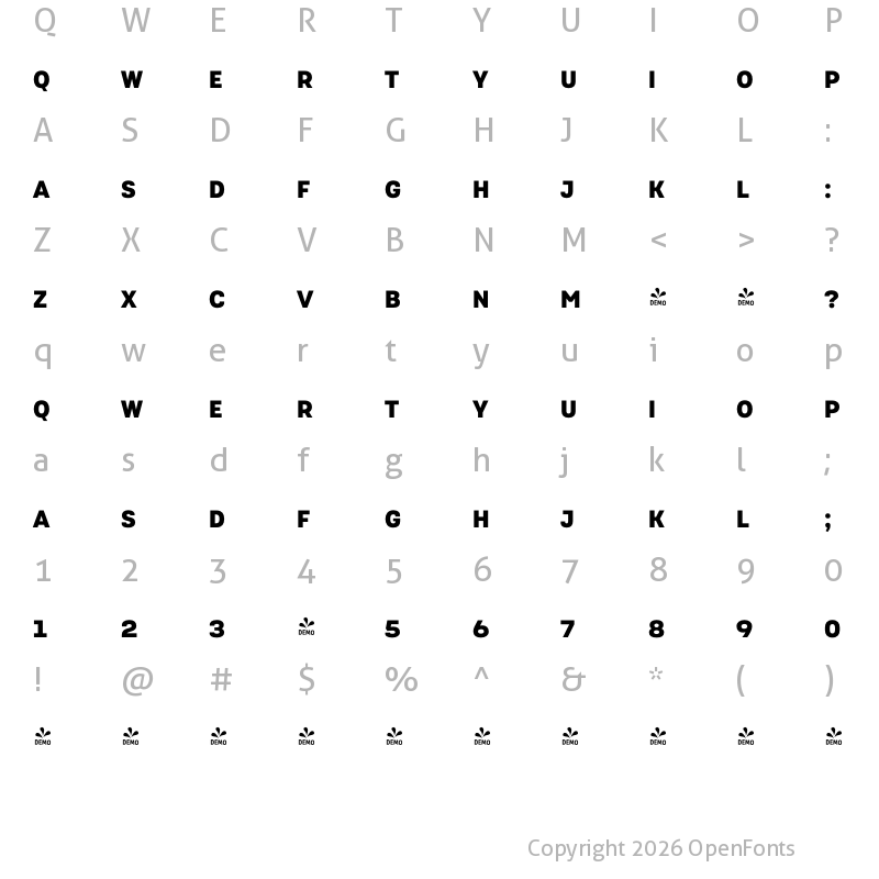 Character Map of FONTSPRING DEMO - TouchMe Sans Petite Black Regular