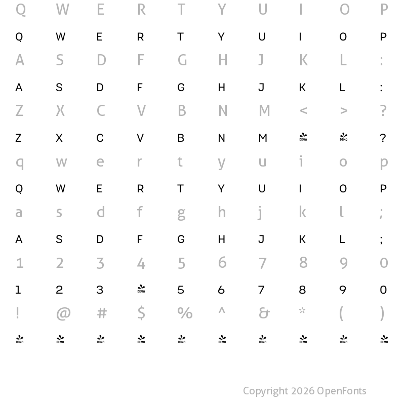 Character Map of FONTSPRING DEMO - TouchMe Sans Petite Regular