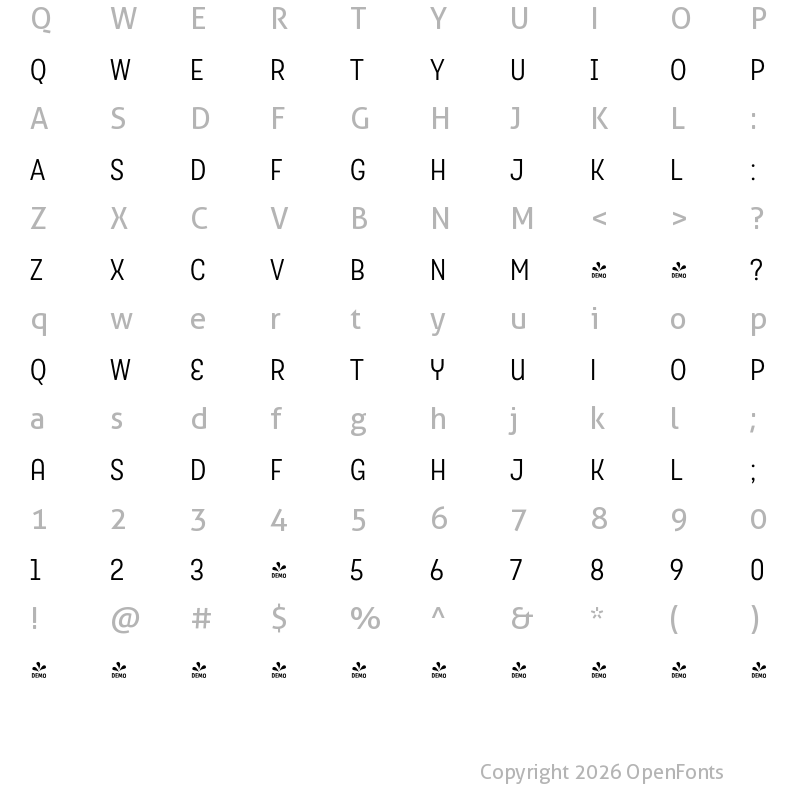 Character Map of FONTSPRING DEMO - TouchMe Sans Regular