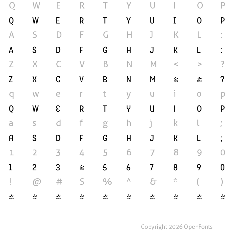 Character Map of FONTSPRING DEMO - TouchMe Sans SemiBold Regular