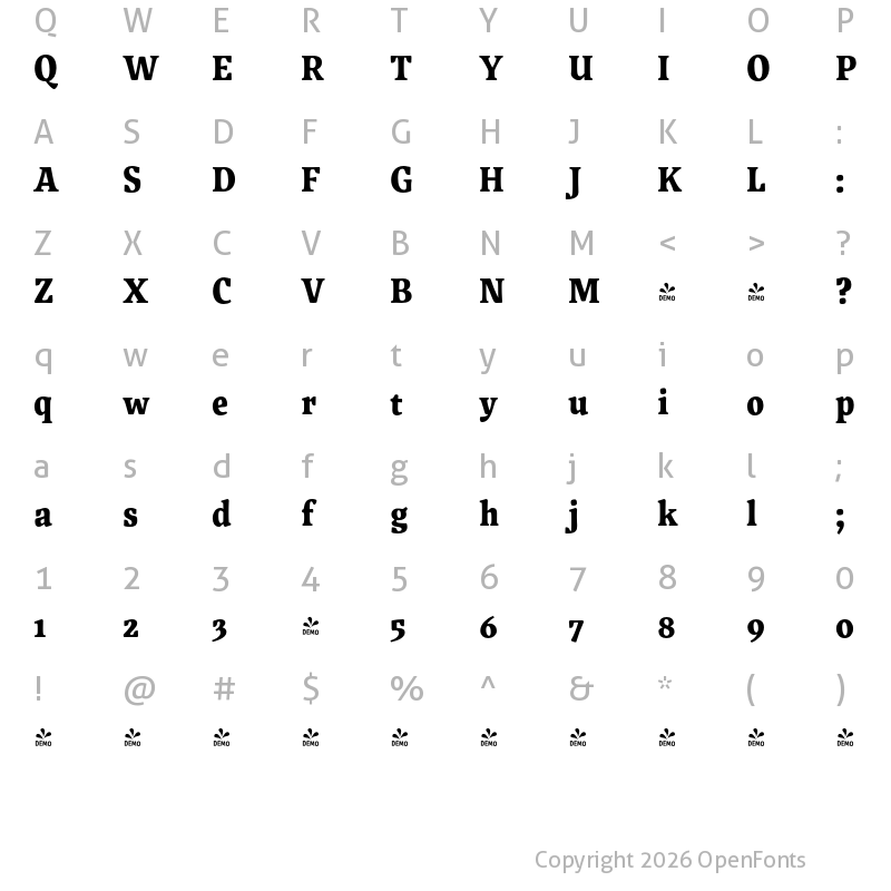 Character Map of FONTSPRING DEMO - Traction Black Regular