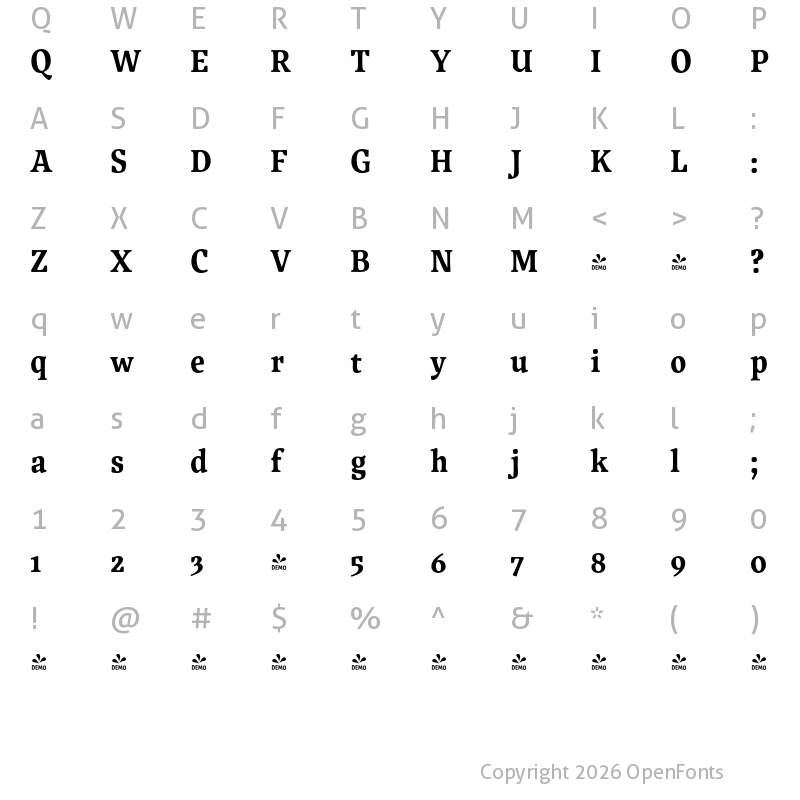 Character Map of FONTSPRING DEMO - Traction Bold