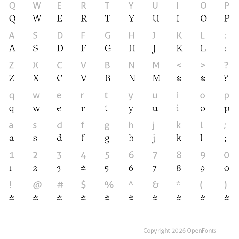 Character Map of FONTSPRING DEMO - Traction Light Regular