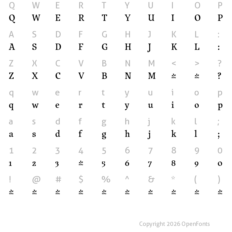 Character Map of FONTSPRING DEMO - Traction Medium Regular