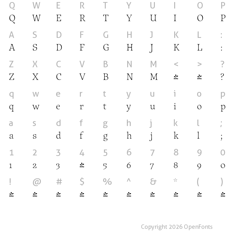 Character Map of FONTSPRING DEMO - Traction Ultralight Regular