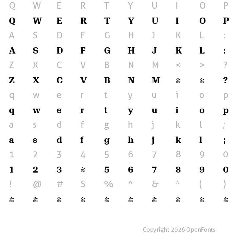Character Map of FONTSPRING DEMO - Trada Serif Bold